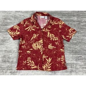 Apparenza‎ Button Front Shirt Womens Small Burgundy Gold Floral Tropical Rayon